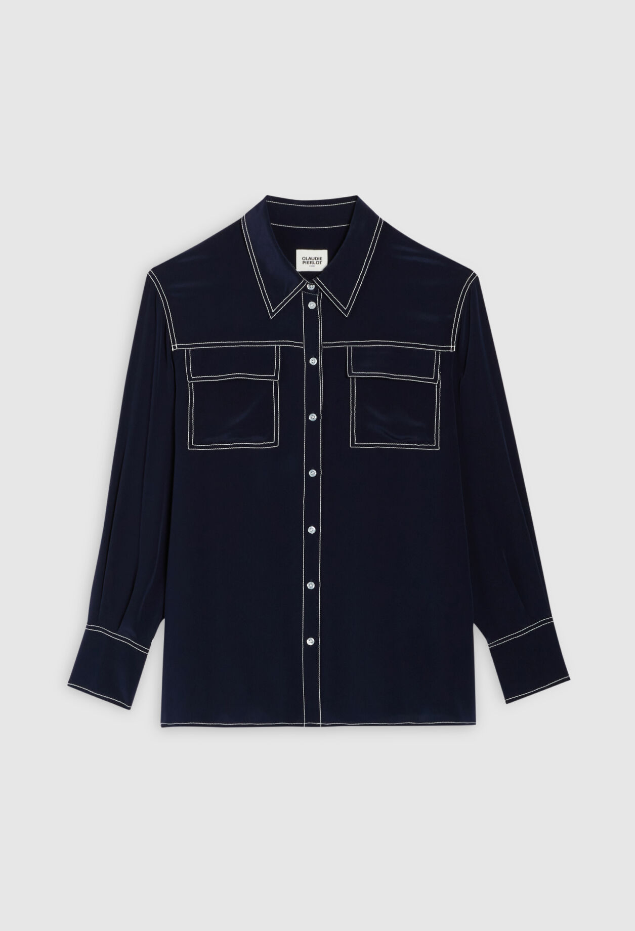 Blue silk long-sleeved shirt