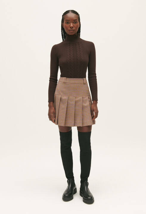 Short camel check skirt