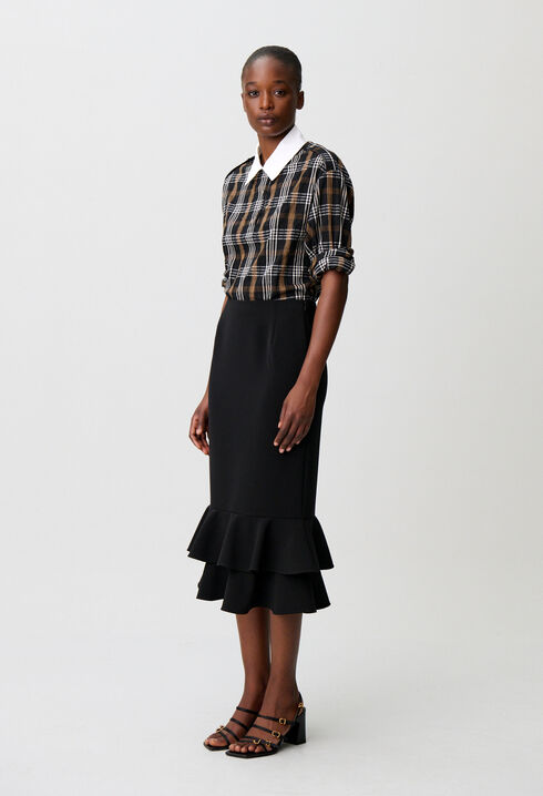 Flared ruffled midi skirt