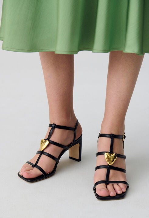 Leather heart heel sandals