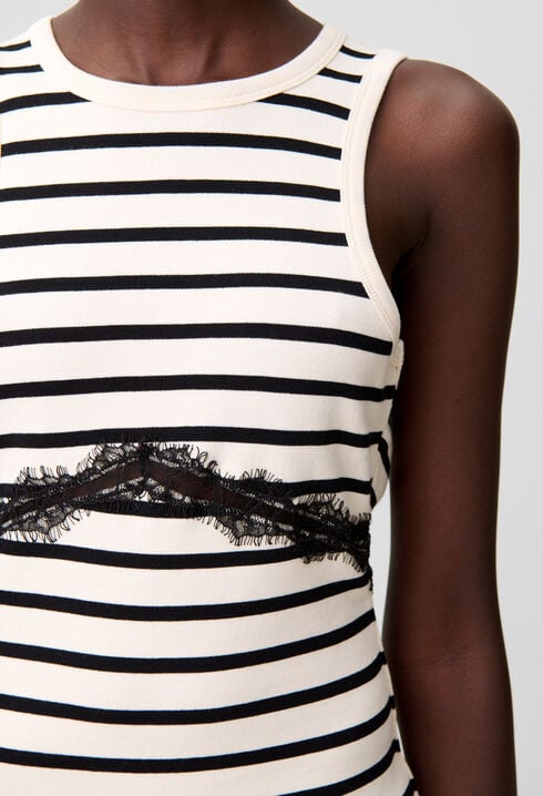 Breton stripe lace cotton T-shirt