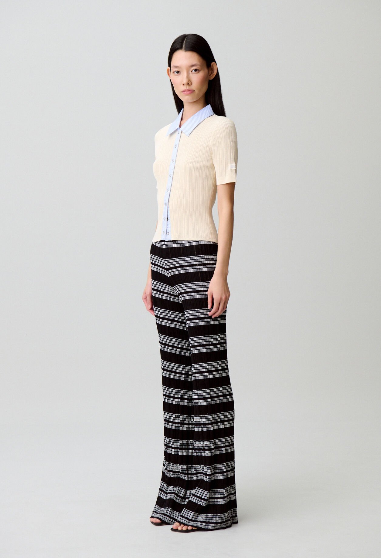 Striped bi-material cardigan