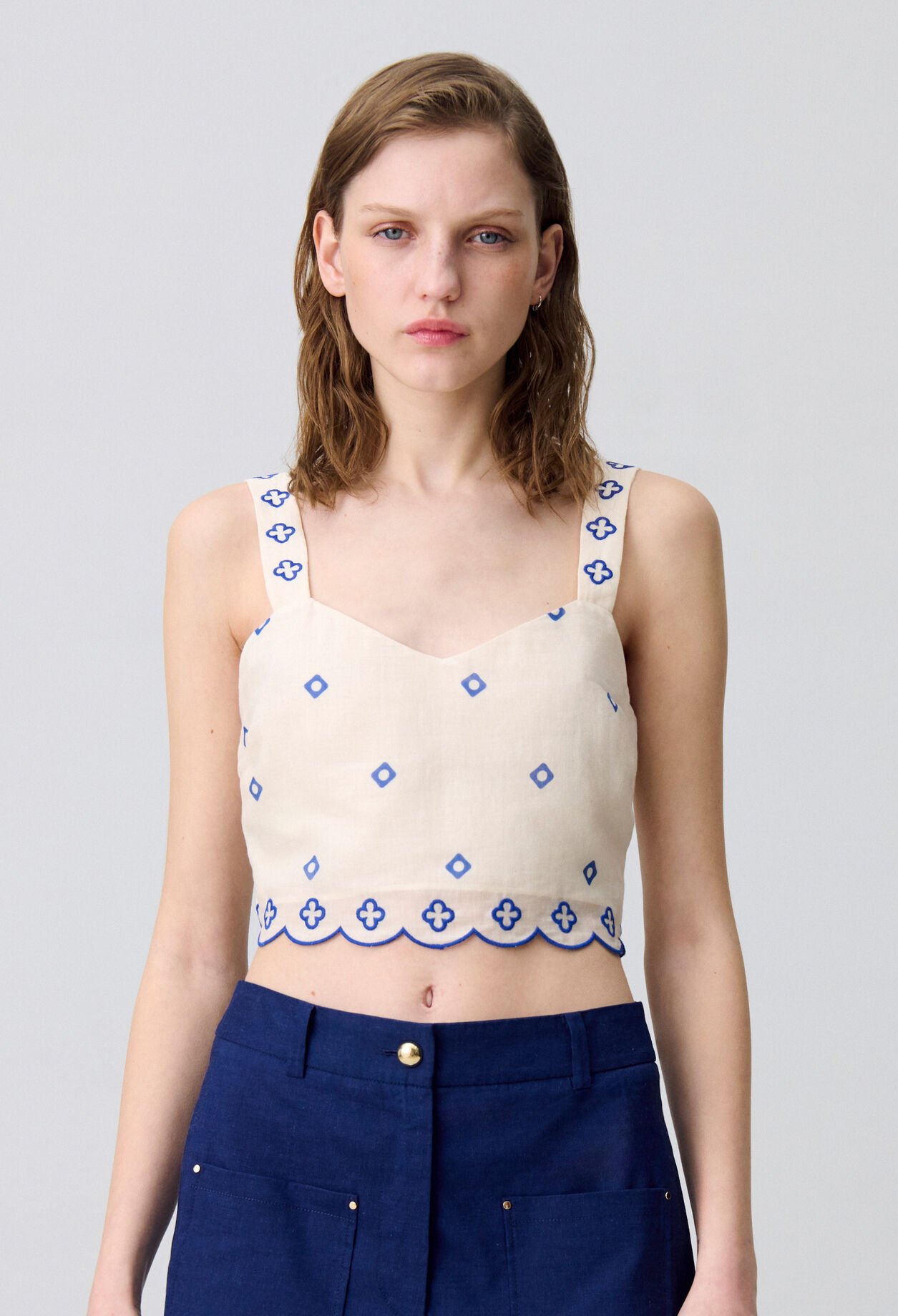 Embroidered Strap Top