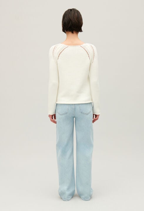 Ecru knitted jumper with embroidery