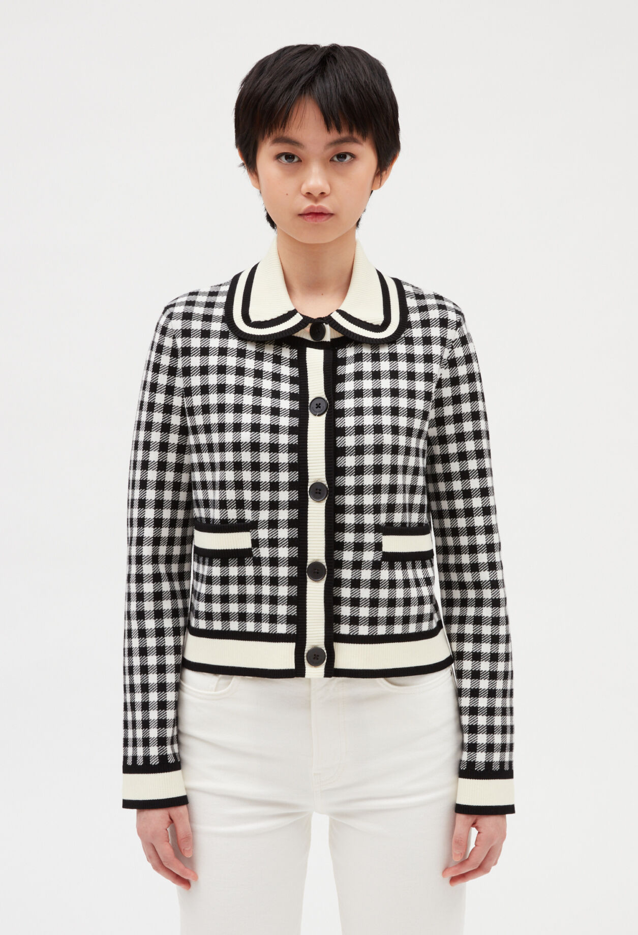 Black and white checked cardigan