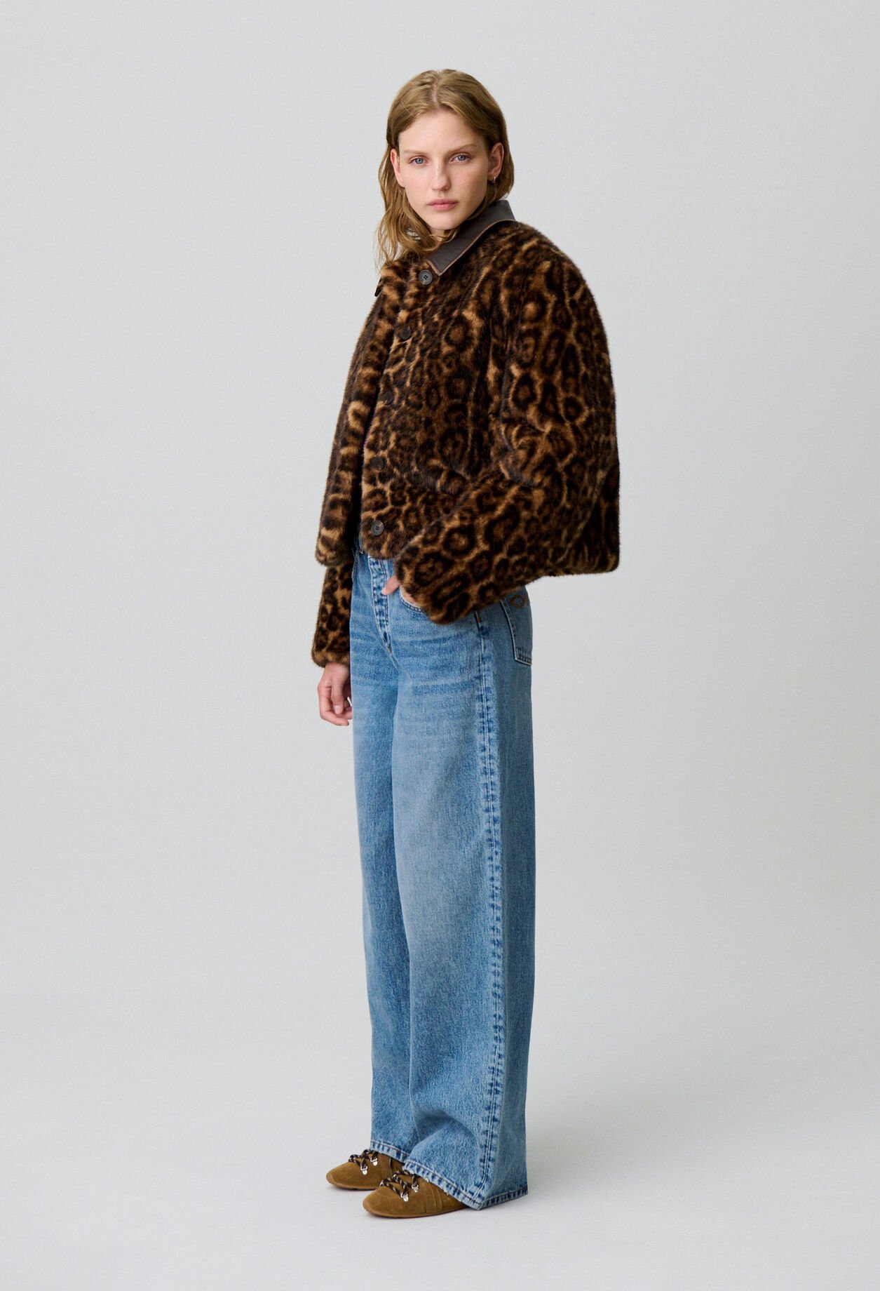 Leopard faux fur coat