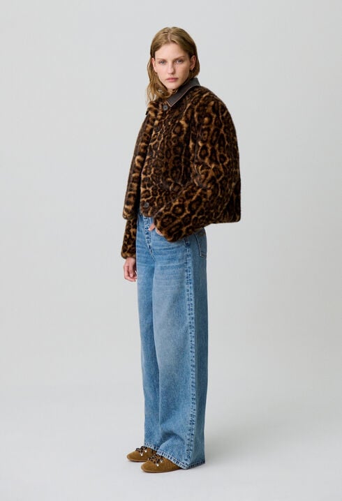 Leopard faux fur coat