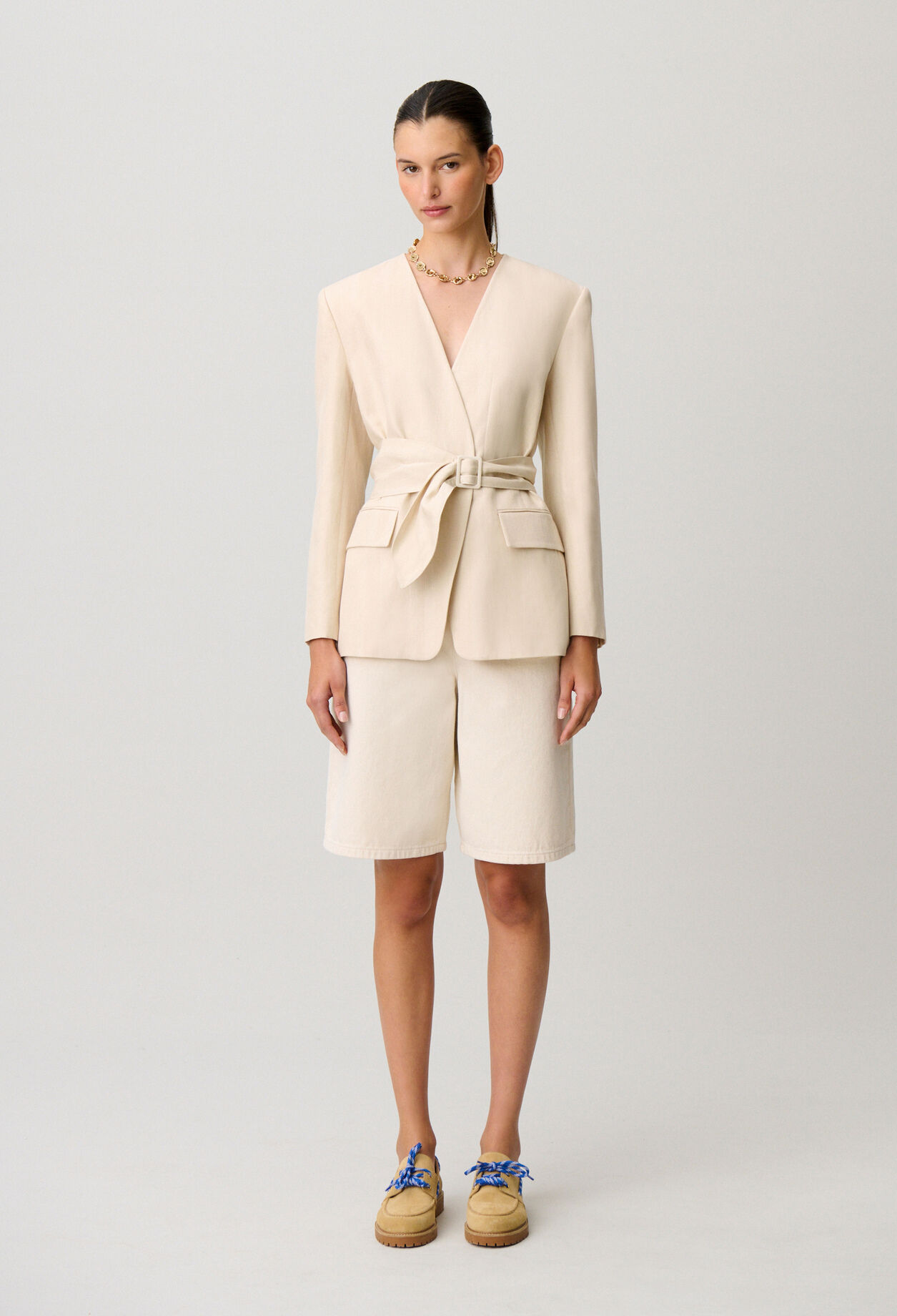 Kimono-collar tailored jacket