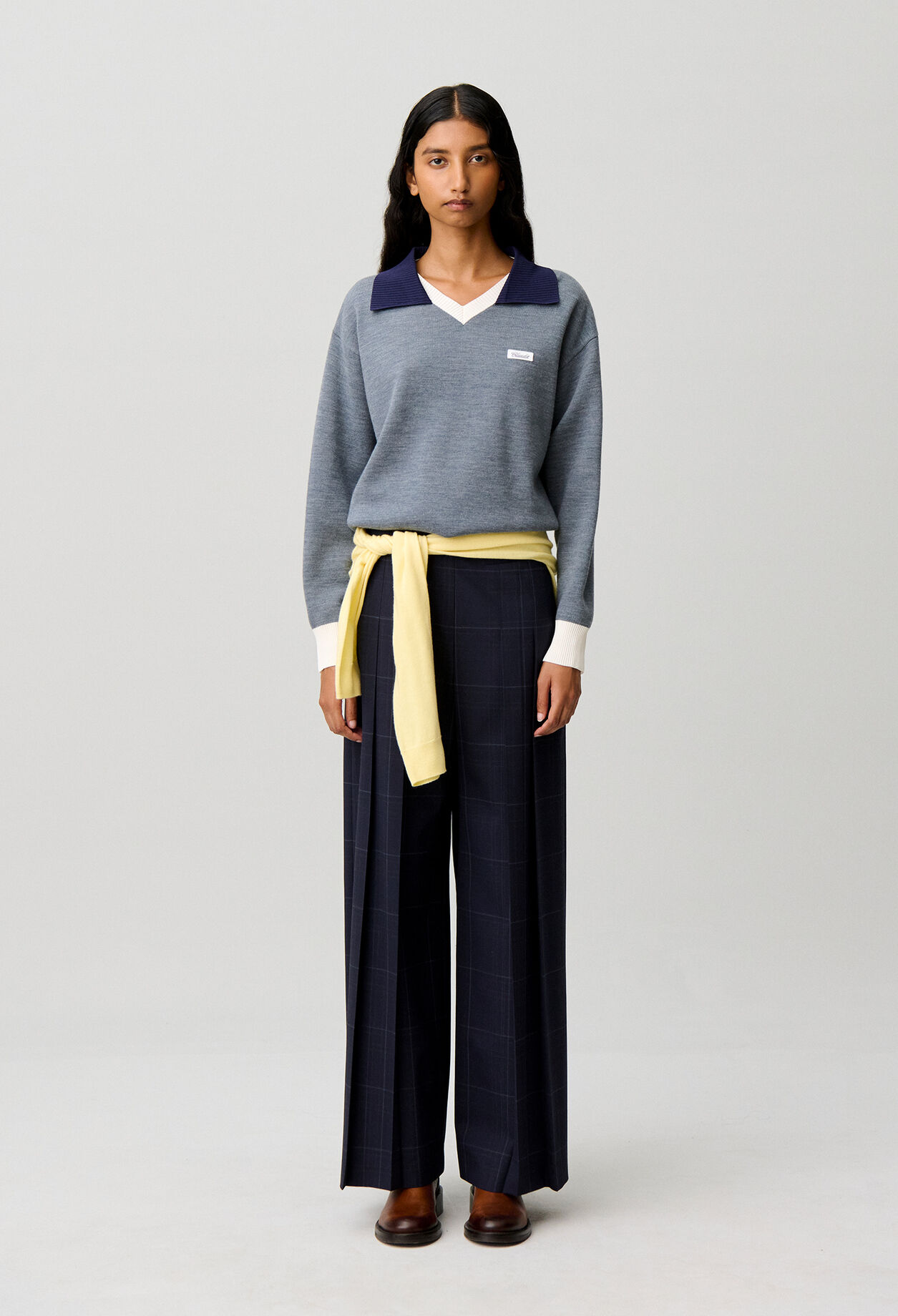 Wide-leg checked trousers