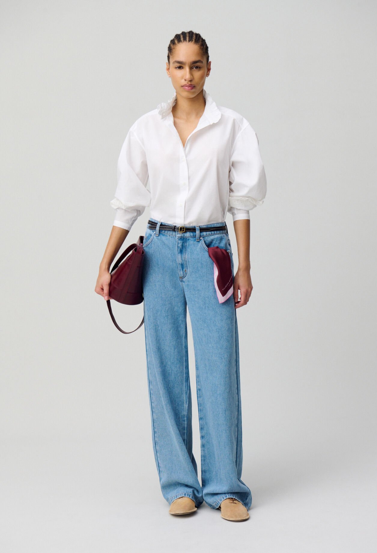 Cotton shirt with frill collar