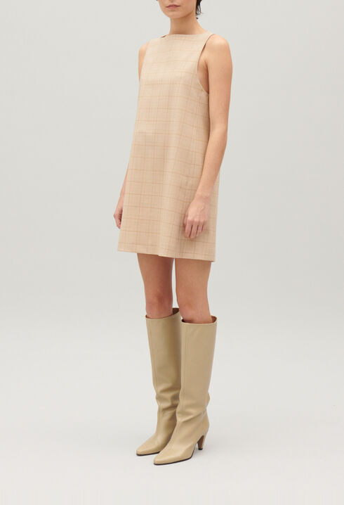 Short beige checked dress