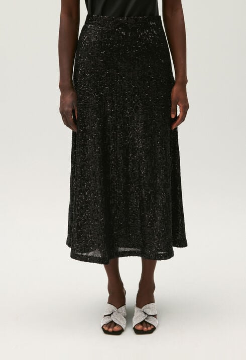 Black midi skirt with sequins