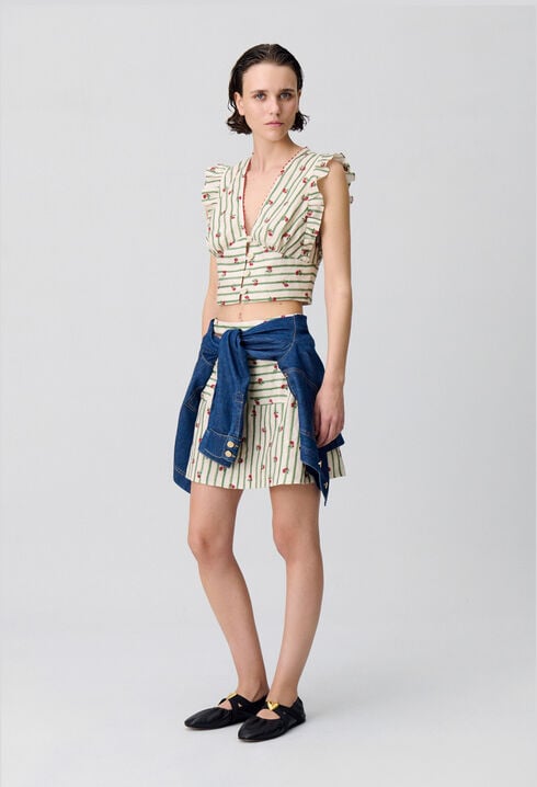 Printed Ruffle Trim Top
