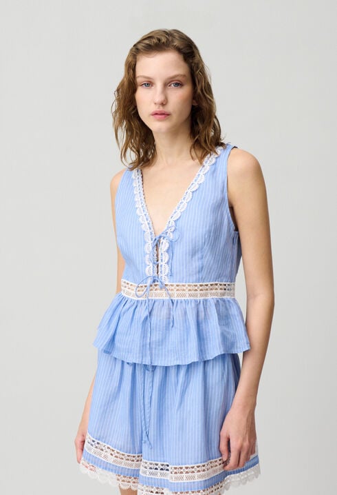 Striped Ruffle Top Lace Detailing