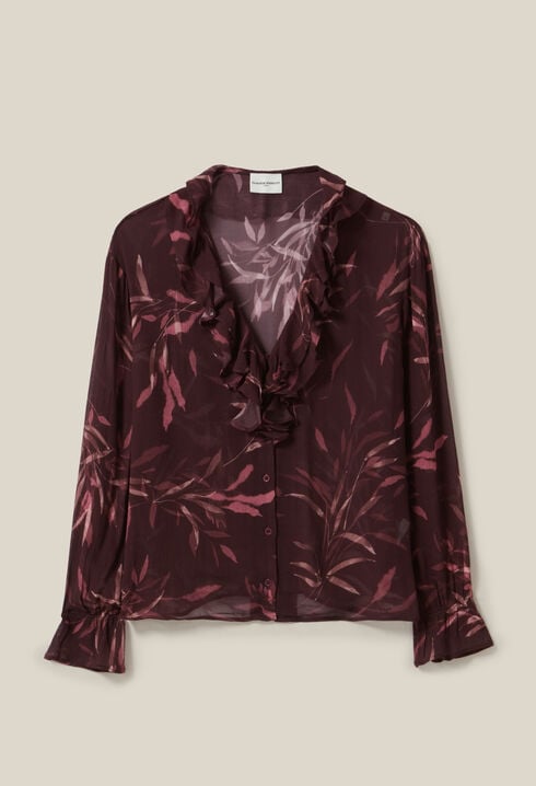 Printed long-sleeved flowing blouse