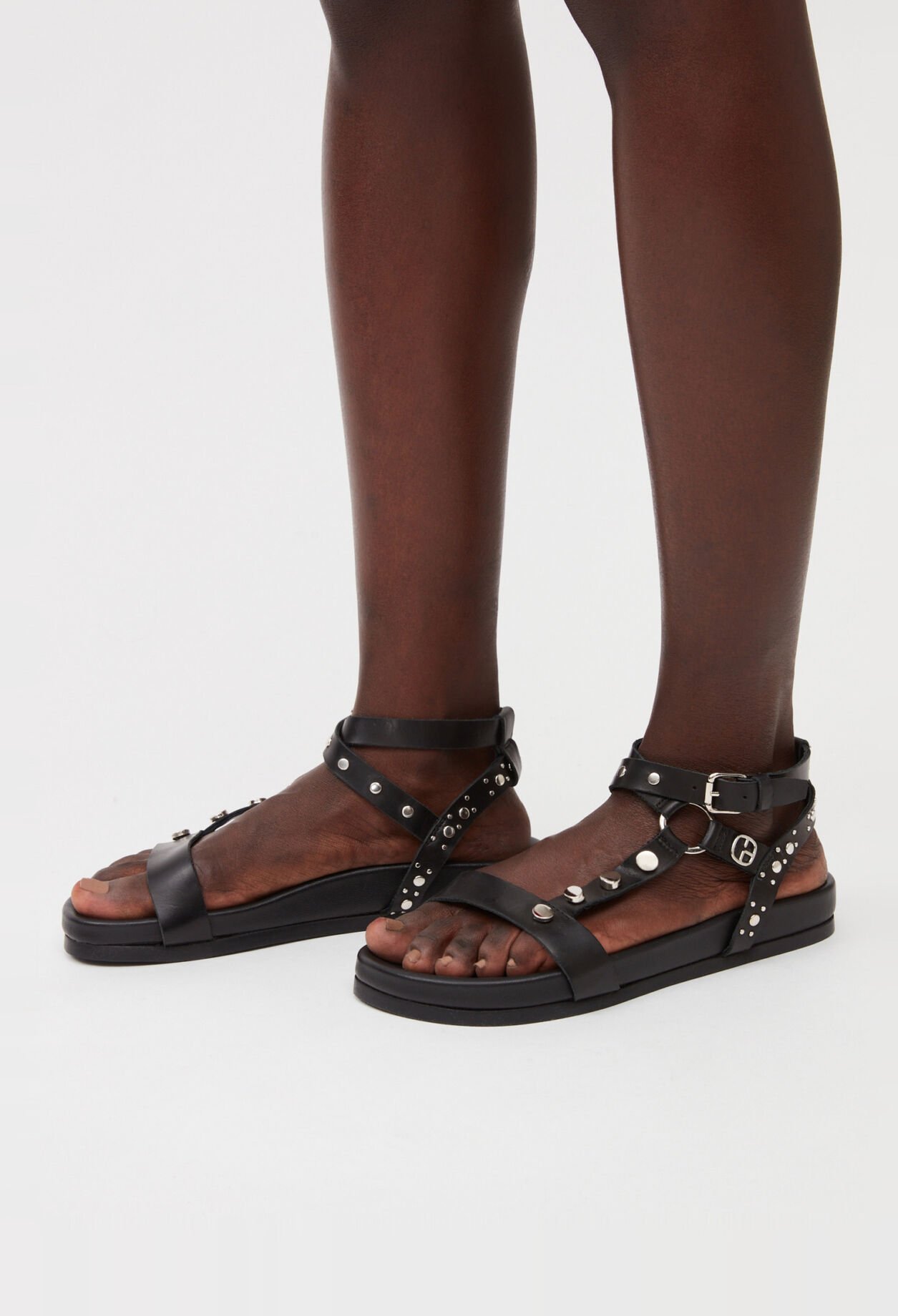 Black leather studded sandals