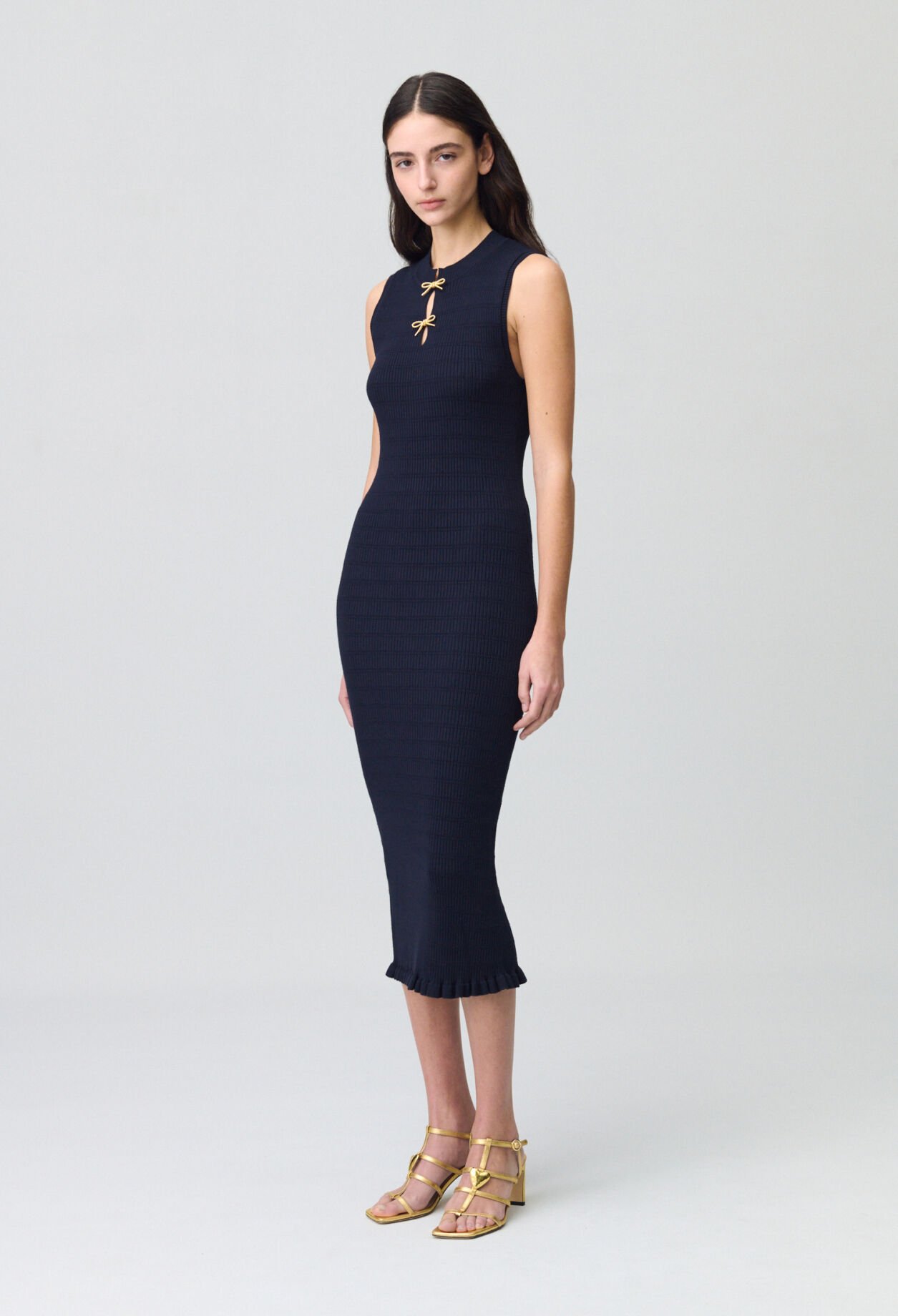 Long knit dress with bows