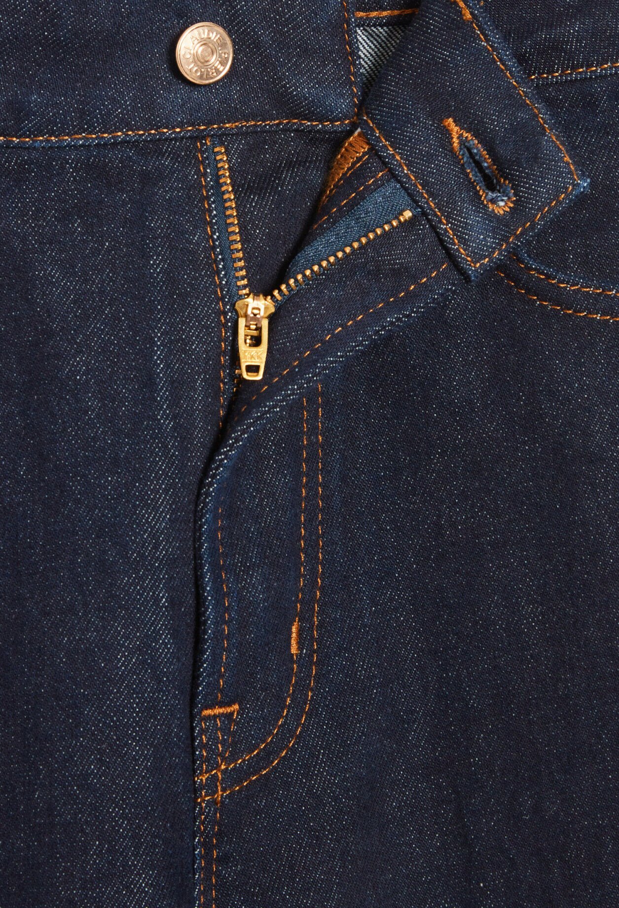 Blue straight-leg raw denim jeans