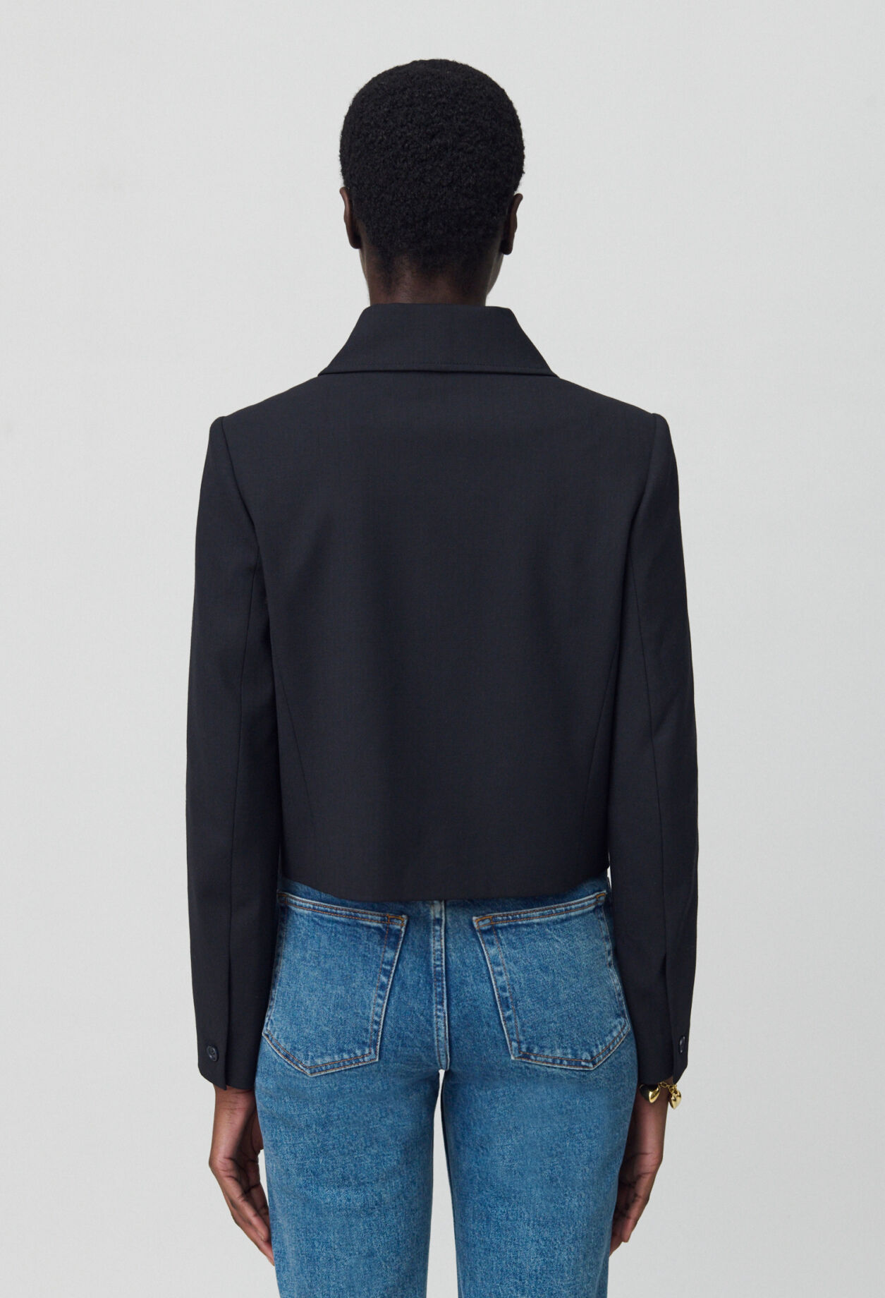 Black wool-blend box jacket