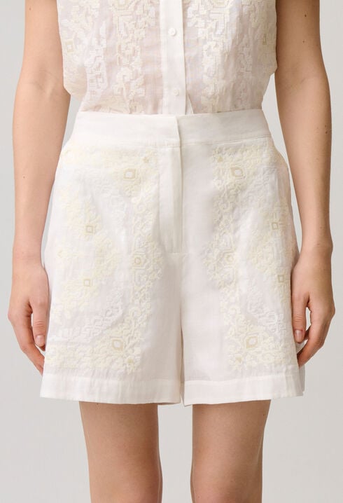 Embroidered cotton ramie shorts