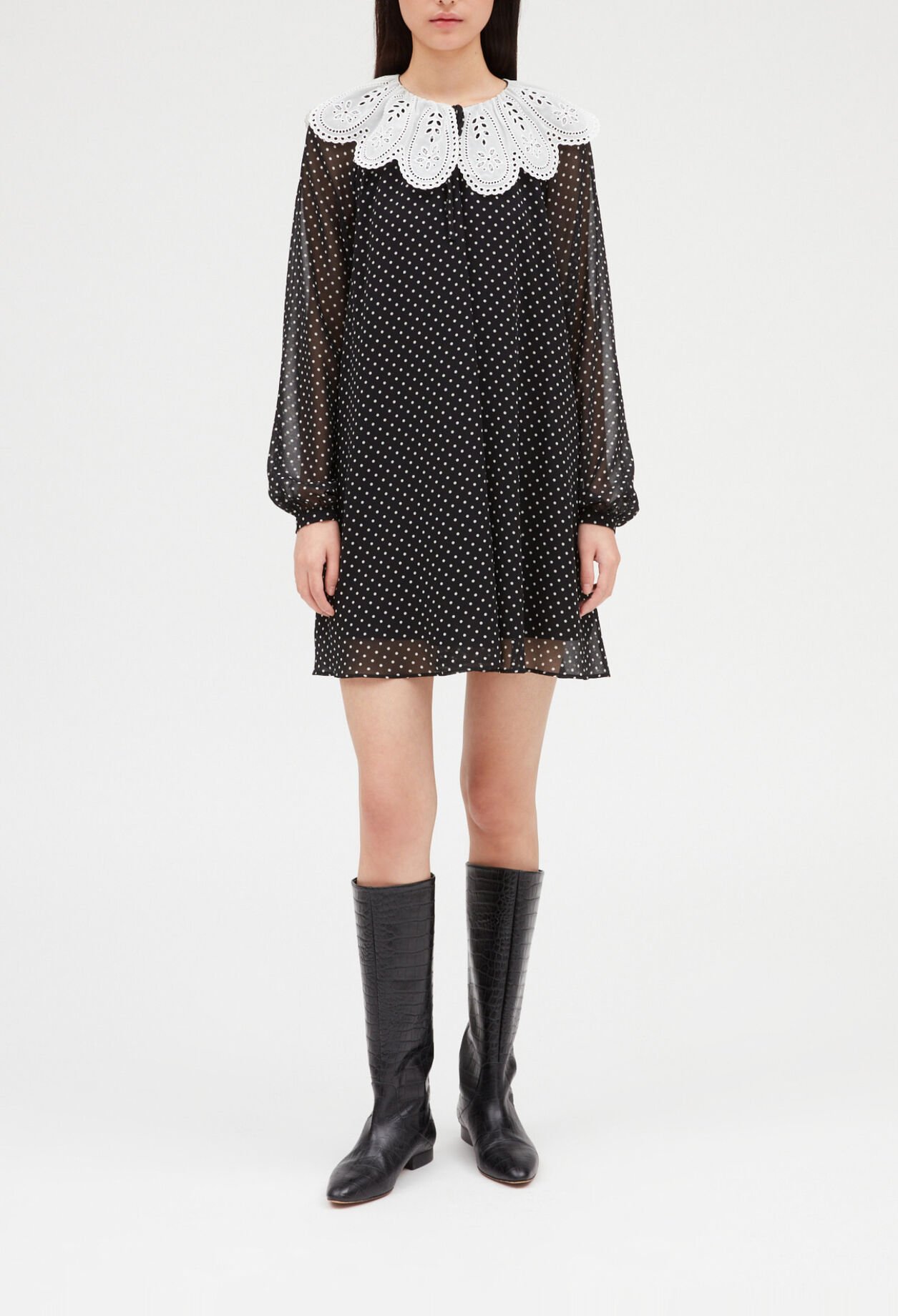 Rifi short dress large dot print collar