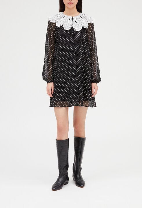 Rifi short dress large dot print collar