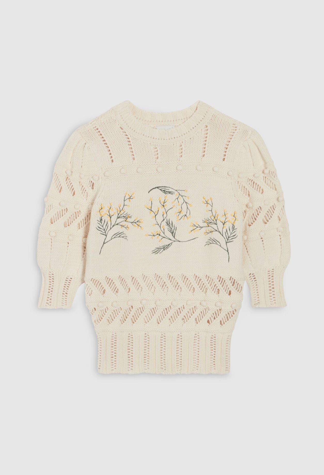 Knitted jumper with mimosa motifs