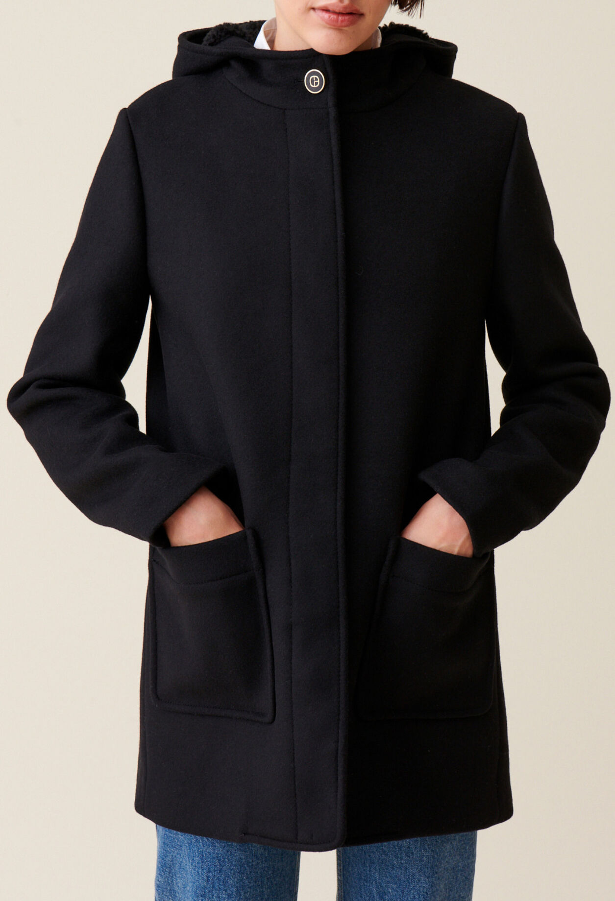 Black hooded coat