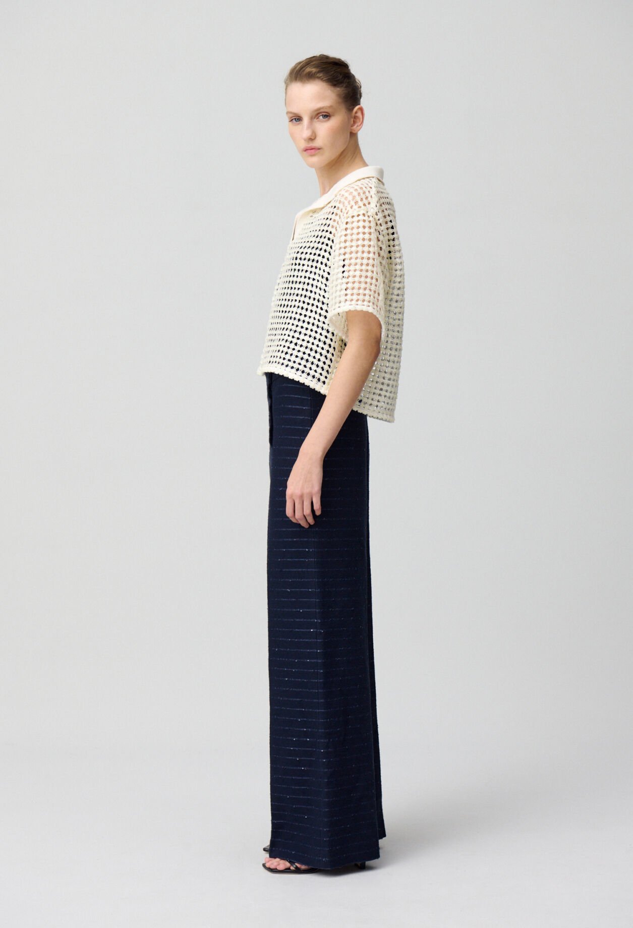 Striped straight cut trousers