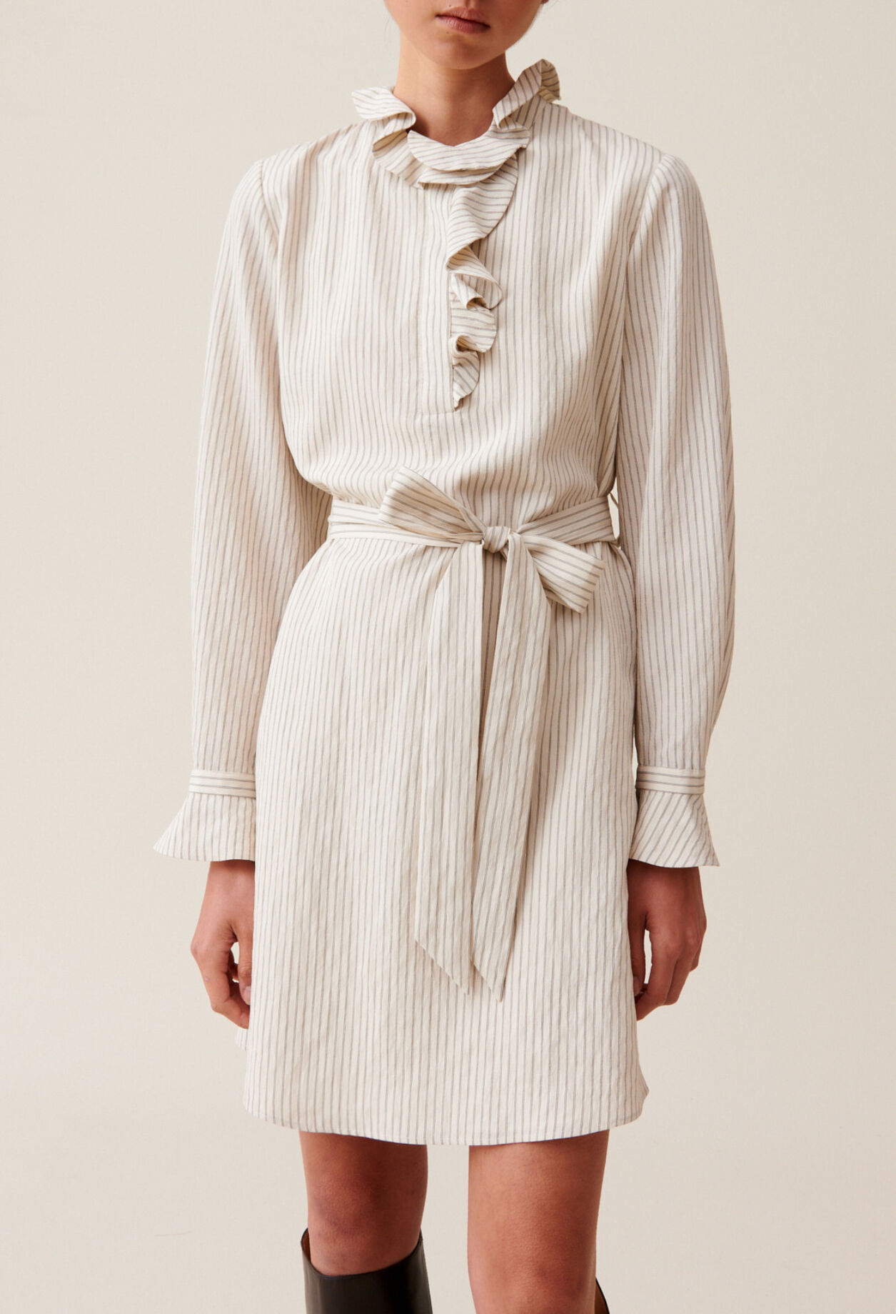 Striped Dress with Ruffle Neck