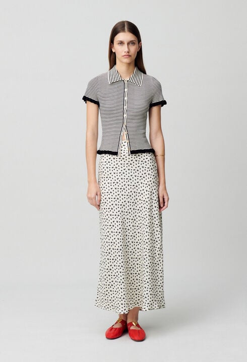 Buttoned striped polo top