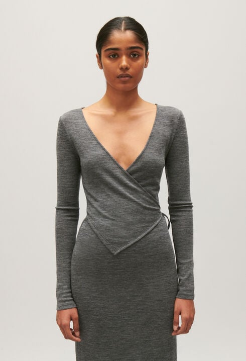 Light grey wool jersey midi dress