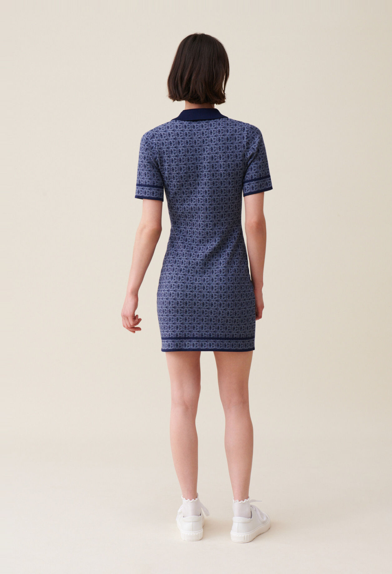 Navy monogram short dress