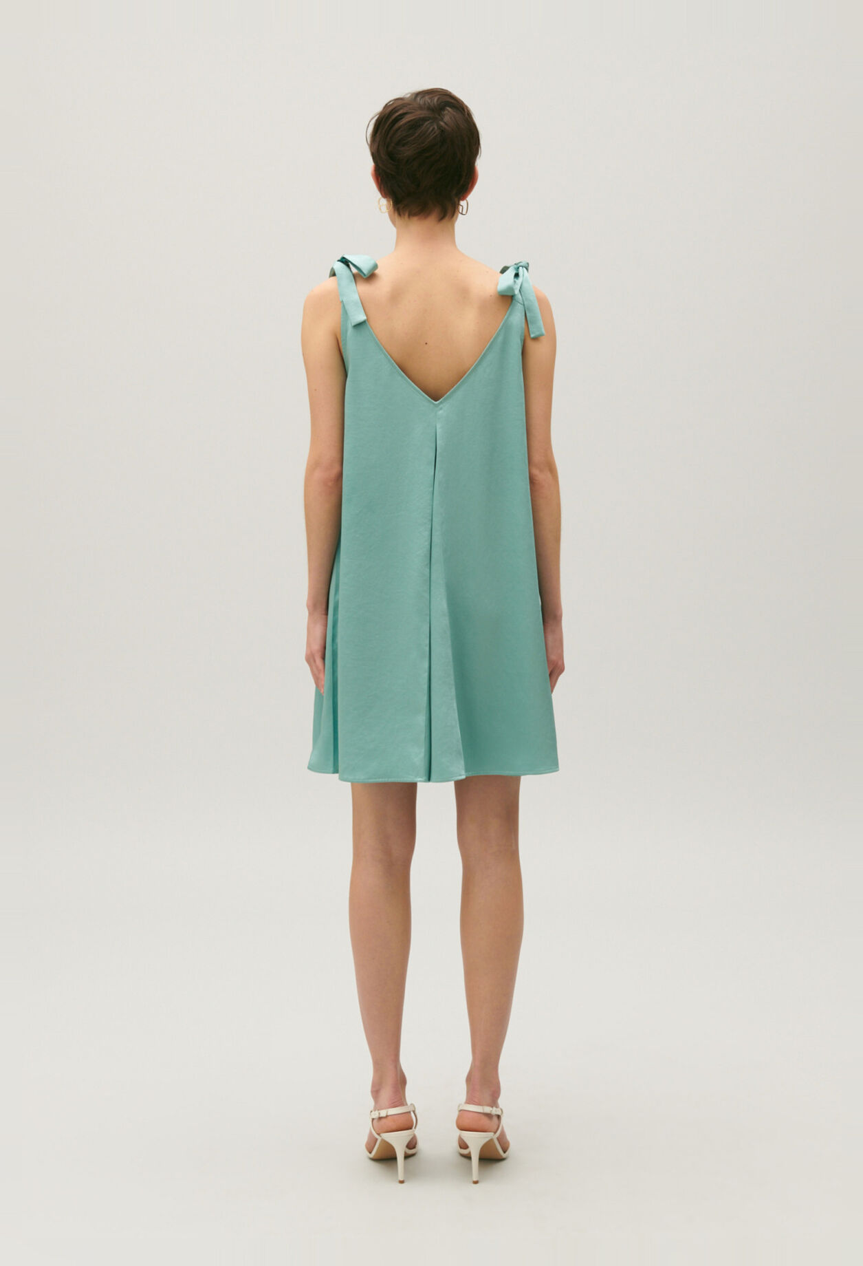 Aqua satin mini dress