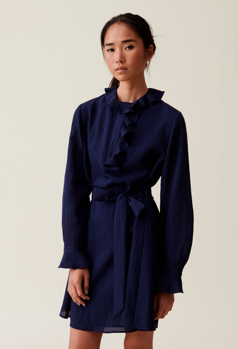 Navy striped ruffle dress