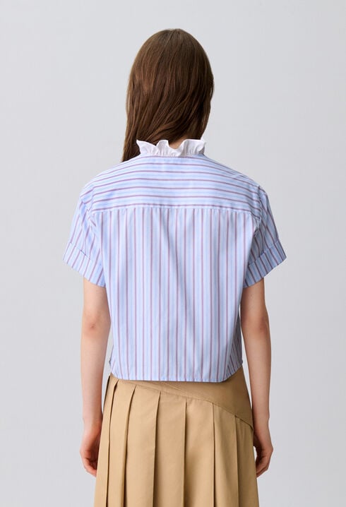 Ruffled striped poplin shirt