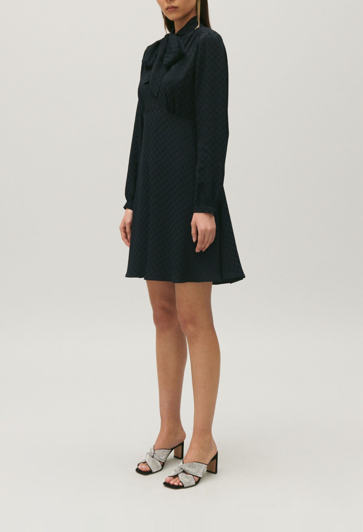 Dress with black pussy bow collar