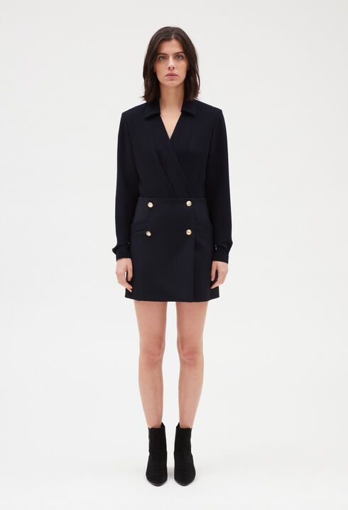 Navy blue two-material mini dress
