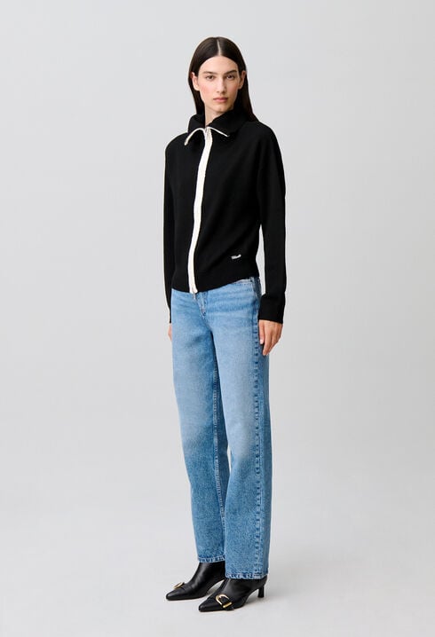Zip-neck knitted cardigan