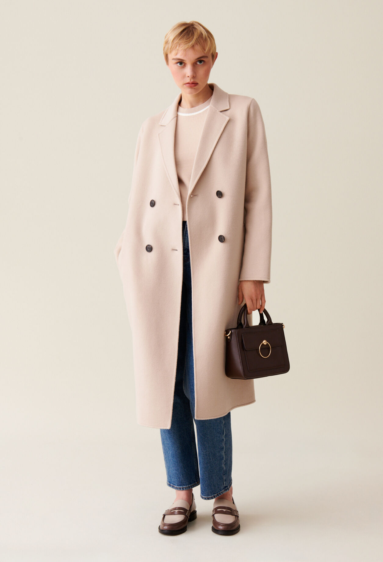 Wool blend coat with belt on sale