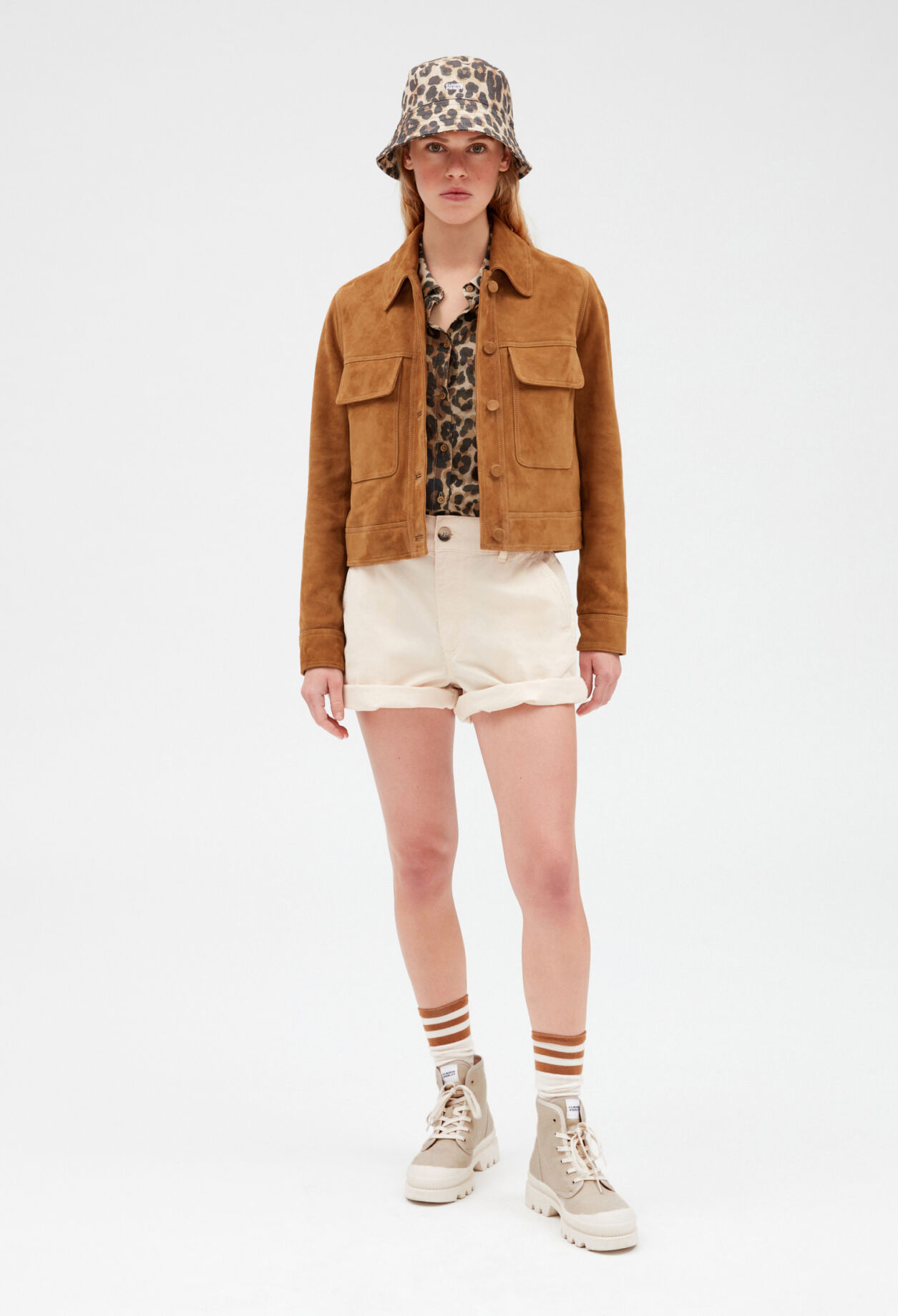 Short camel suede jacket
