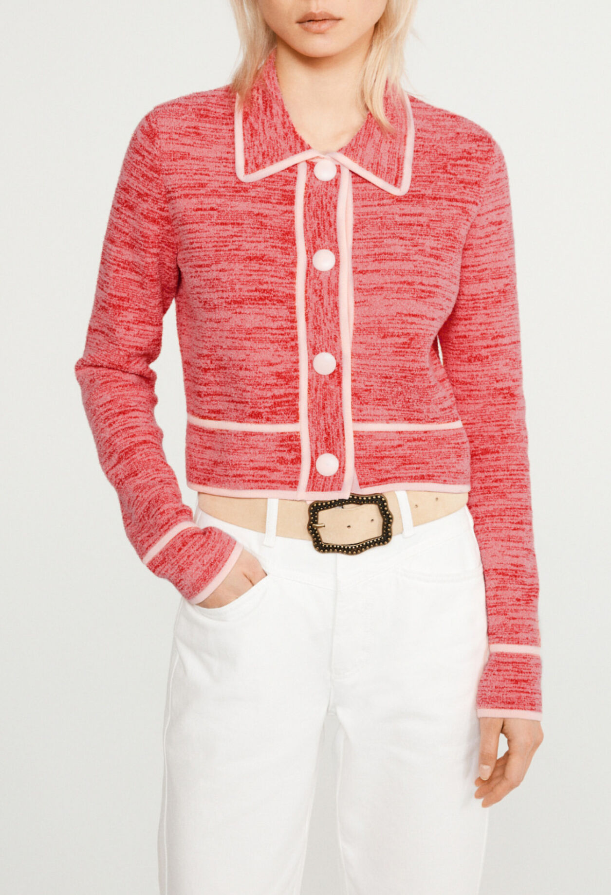 Mottled cardigan with piping