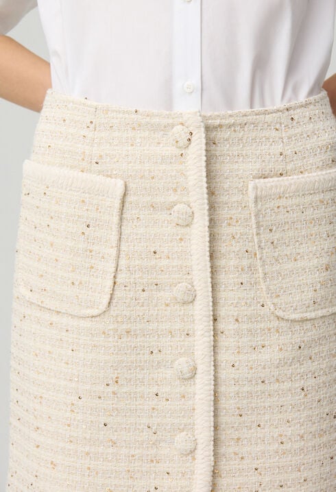 Buttoned tweed mini skirt