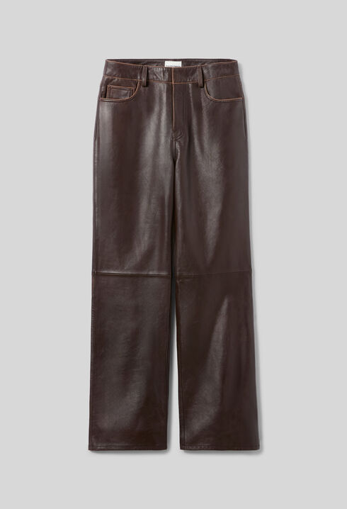 Straight leather pants gold button