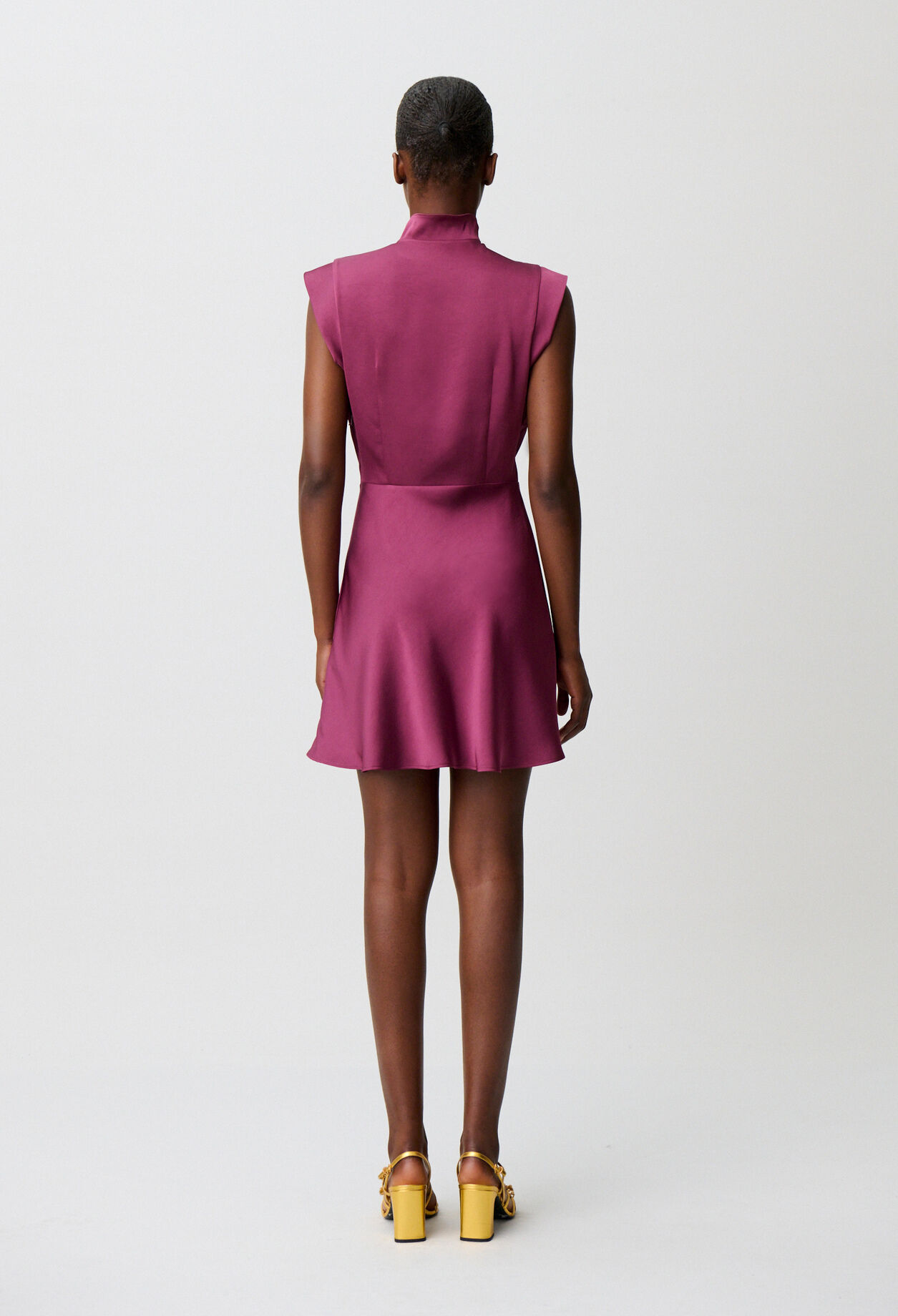 Satin ruffle collar dress