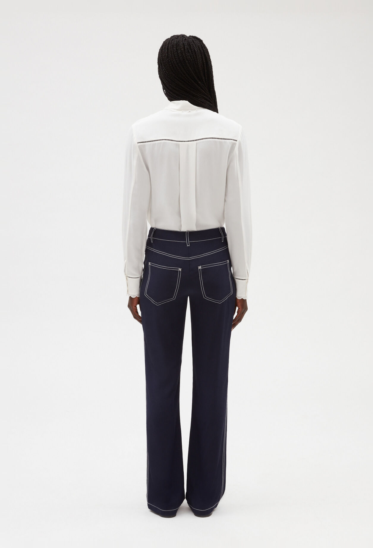 Blue silk long straight trousers