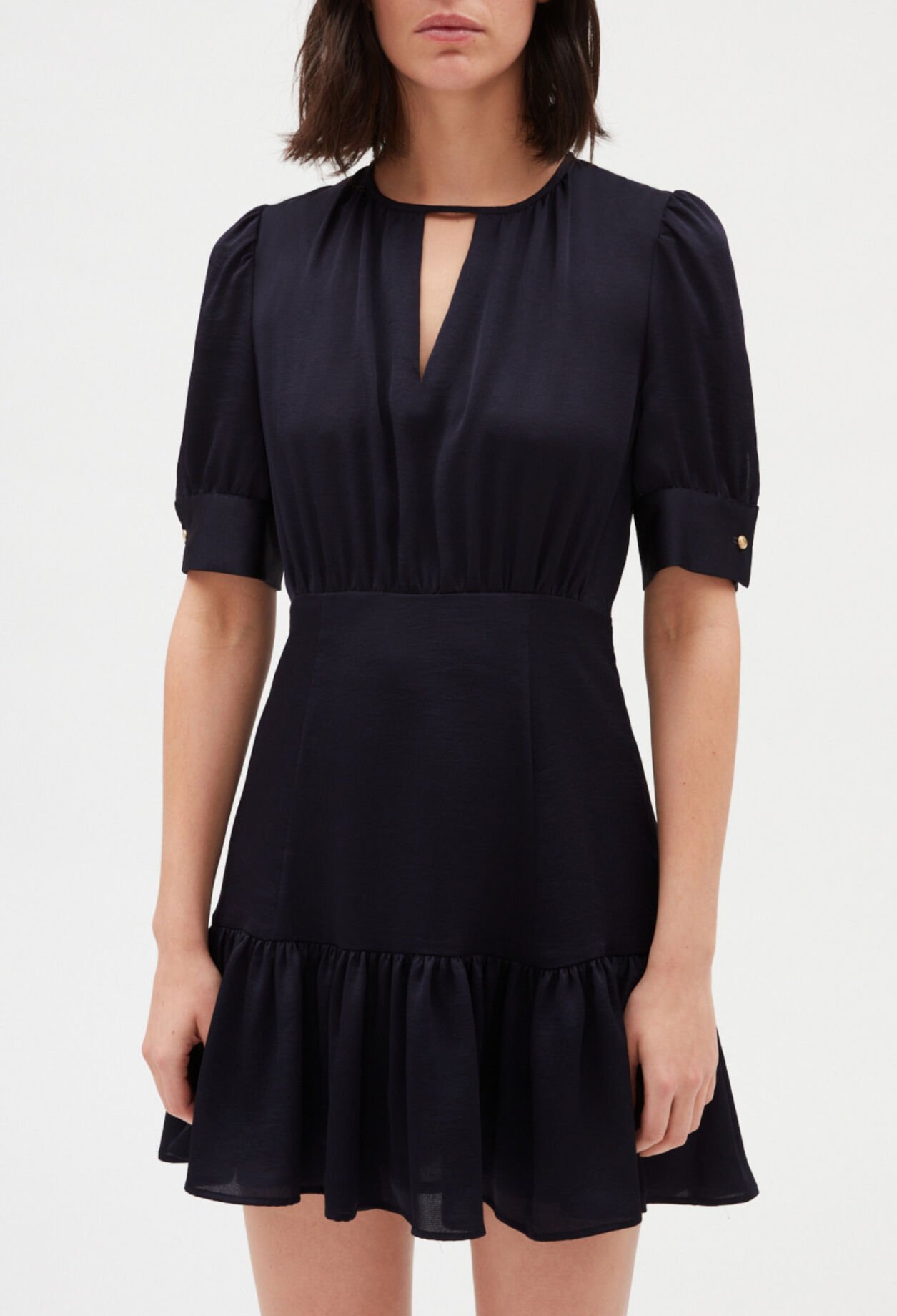 Navy blue ruffled mini dress