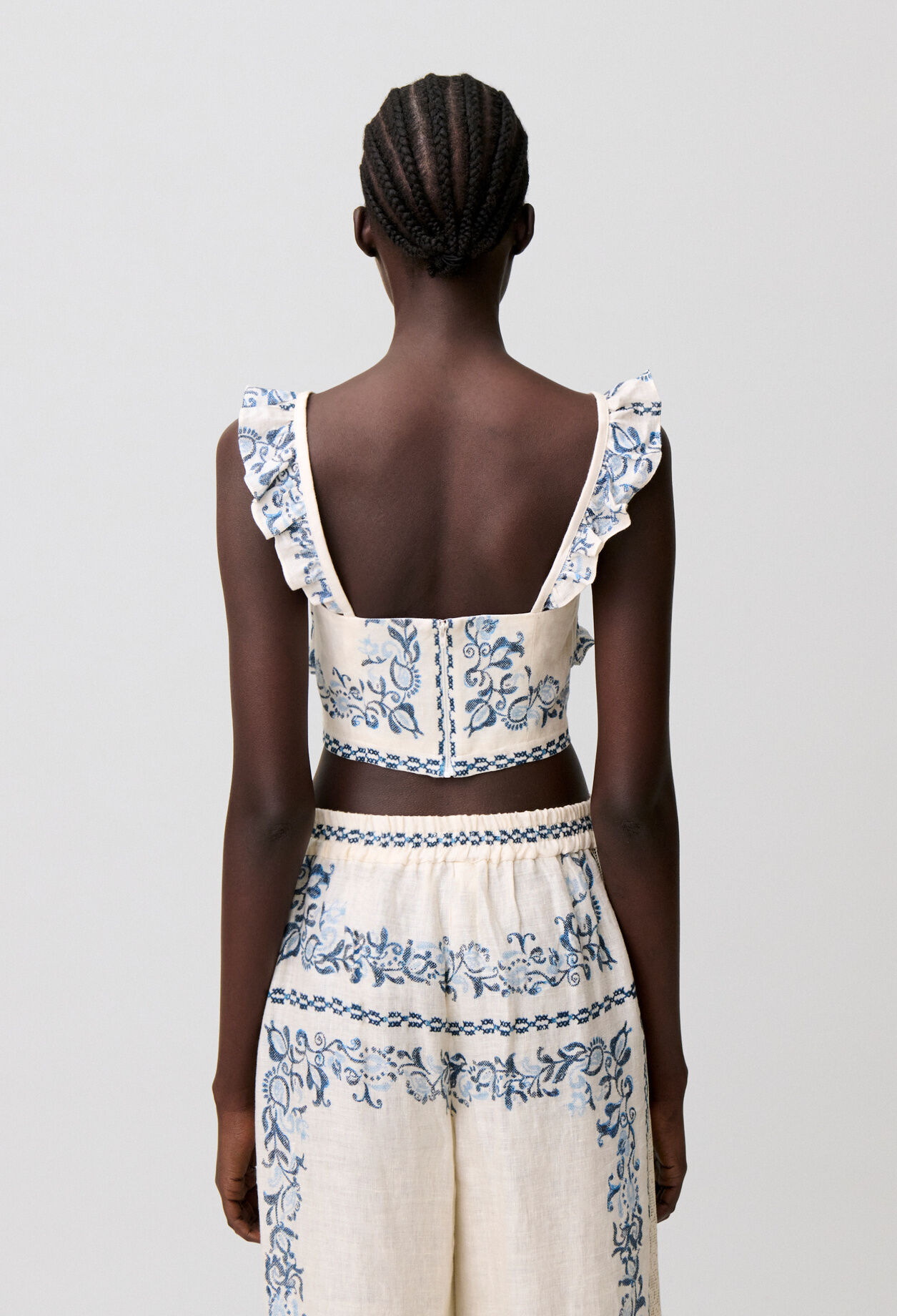 Ruffled linen bustier top