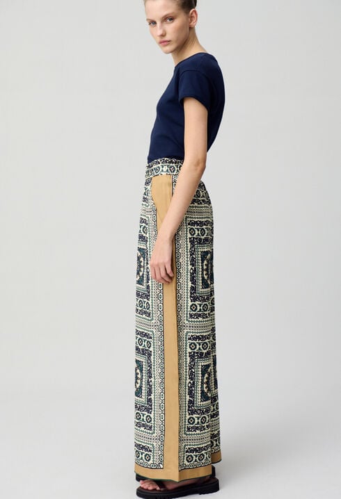 Flowing wide-leg print trousers