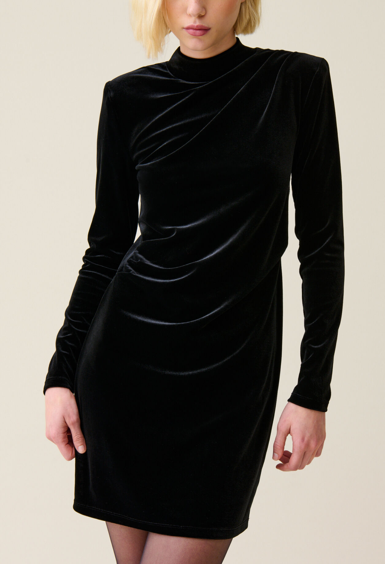 Fitted black velvet mini dress